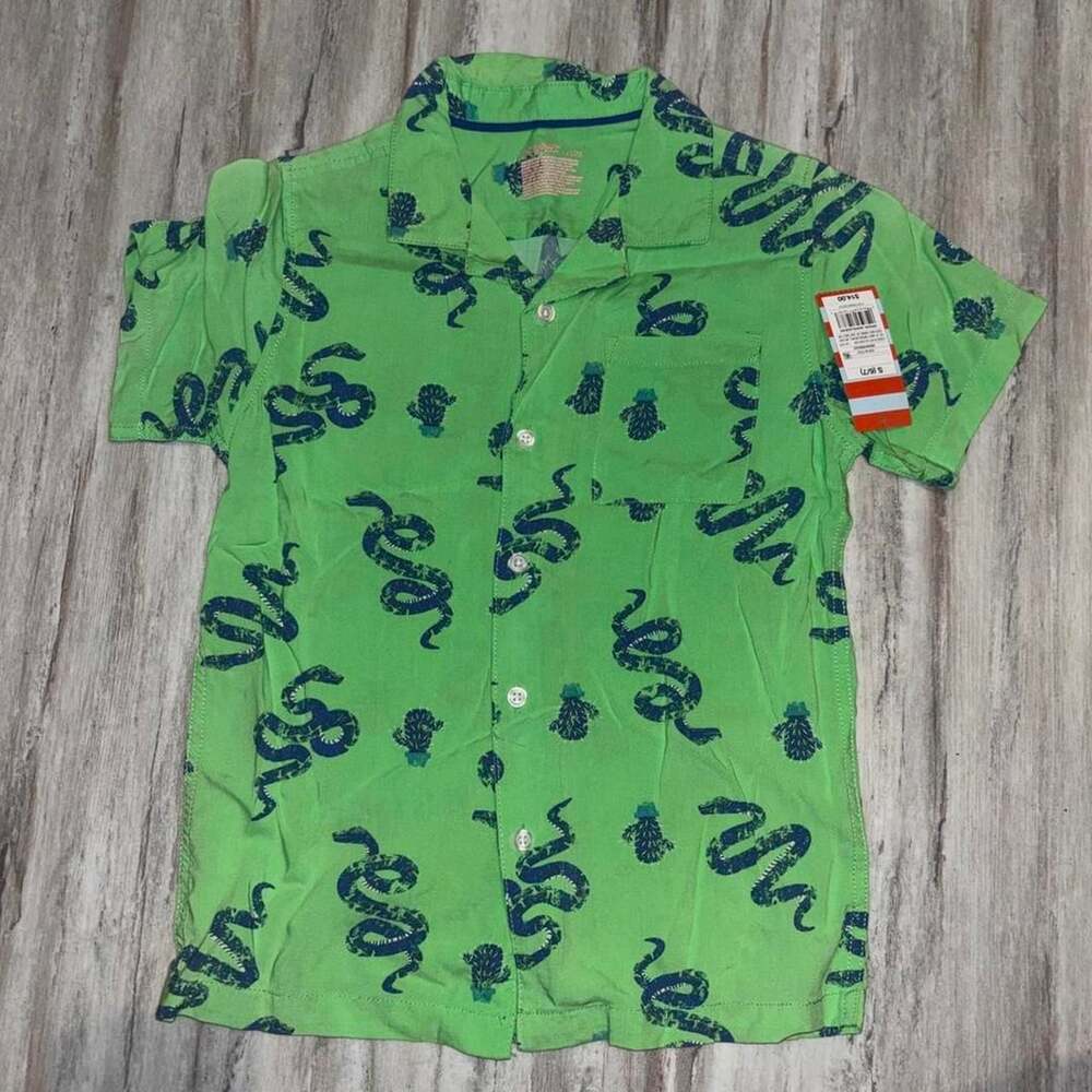 Cat & Jack Green Snake Cactus Print Button-Up Shirt